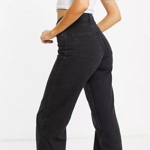 Monki Yoko wide leg cotton jeans in black - BLACK 32